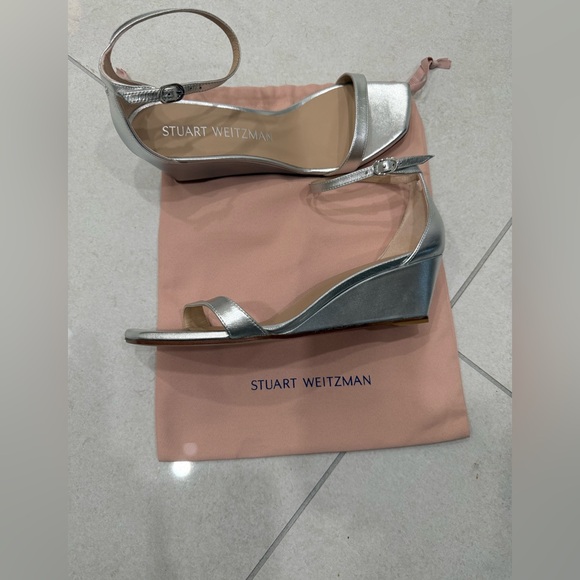 Stuart Weitzman Metallic Silver Wedge Heels - Picture 2 of 6